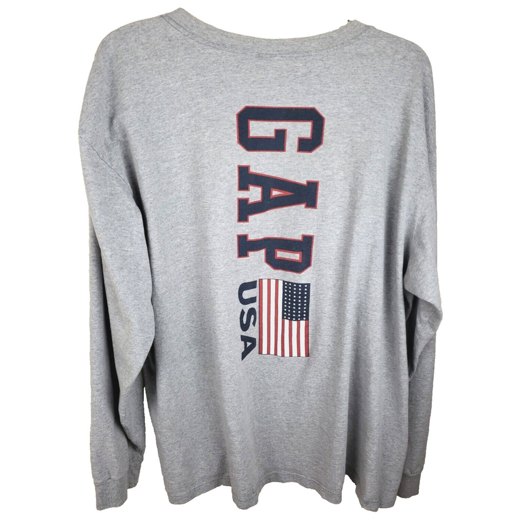 vintage 90's Gap Tee Shirt Mens XL Gray Spell out USA flag logo Long sleeve